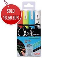 Marcatore a gesso liquido Uni Chalk Marker punta tonda colori assortiti -conf.4