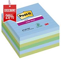 Post-it® Super Sticky Notes, Oasis Colour Collection, lined, 101 mm x 101 mm