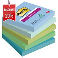 Post-it® Super Sticky Notes Oasis Collection, 76mm x 76mm, 5 Pads of 90 Sheets