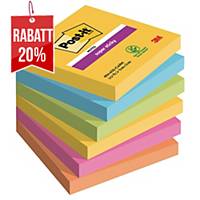 3M Post-it® 654 Super Sticky Haftnotizen, 76x76 mm, farbig, 6 Blöcke/90 Blatt