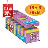 Super Sticky bločky Post-it® 654, 76x76 mm, barevné, 18+6 bločků/90 listů